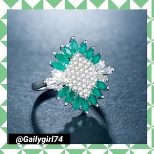 925 Silver CZ Vintage Style Emerald Ring